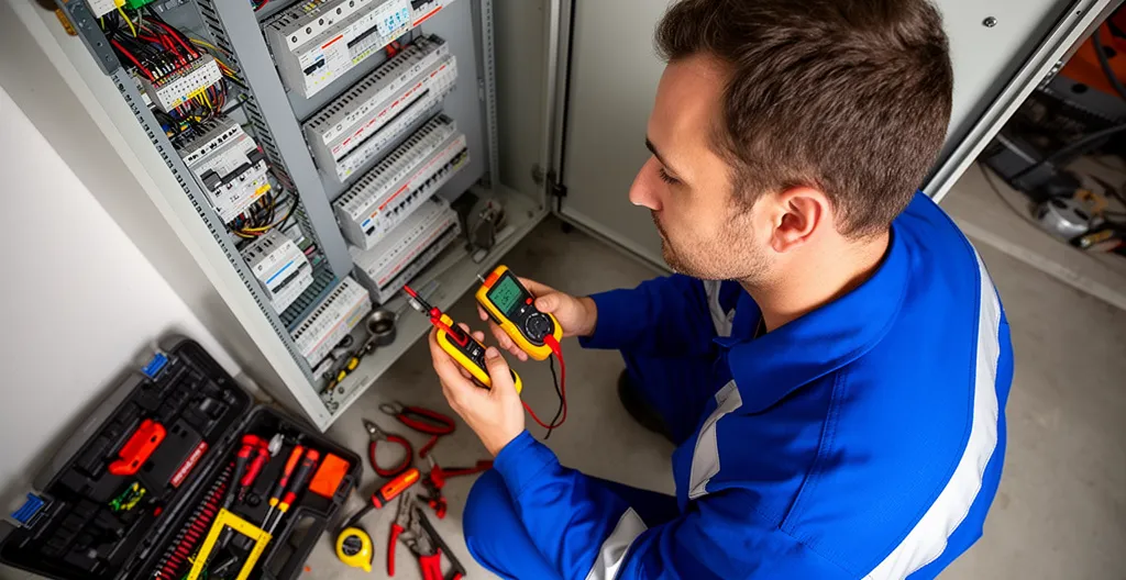 Technicien électricien qualifié vérifiant une installation de borne de recharge